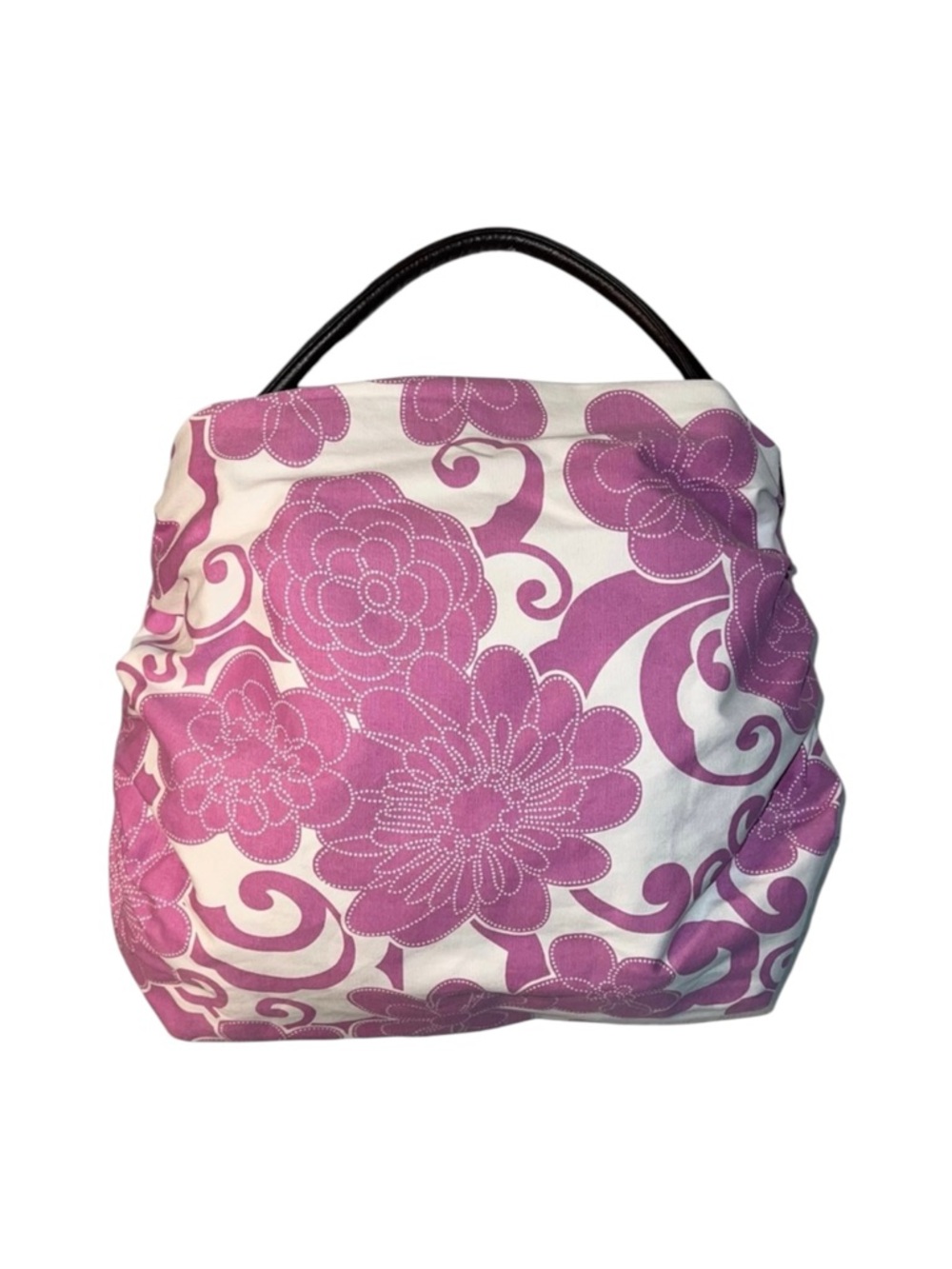 Saks Fifth Avenue Purple & White Floral Print Runched Hobo Shoulder Bag